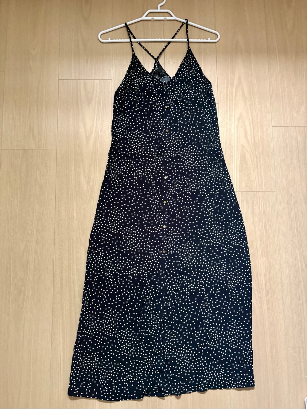 Dynamite Women’s Black Polka Dot Slip Dress with Spaghetti Straps